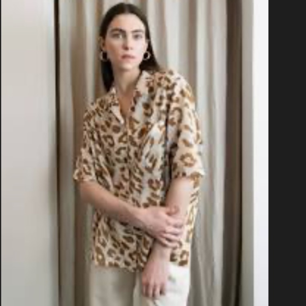Nanushka Taio Short Sleeve Shirt Ocelot Leopard Cheetah Animal Print Size M
